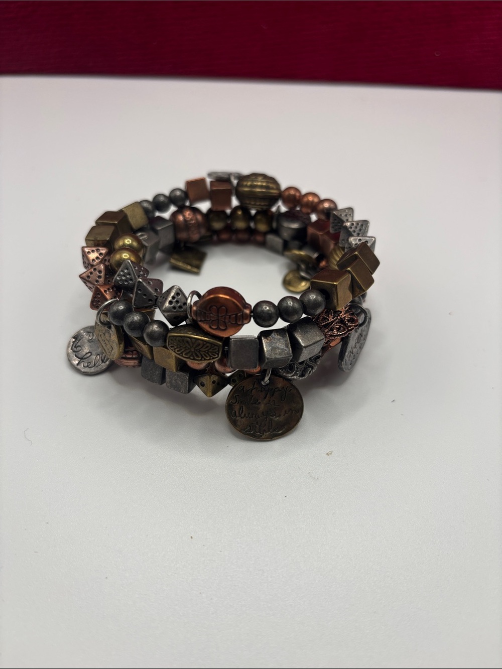 Boho Mixed Metal Multi Strand Inspirational Charm Stretch Bracelet